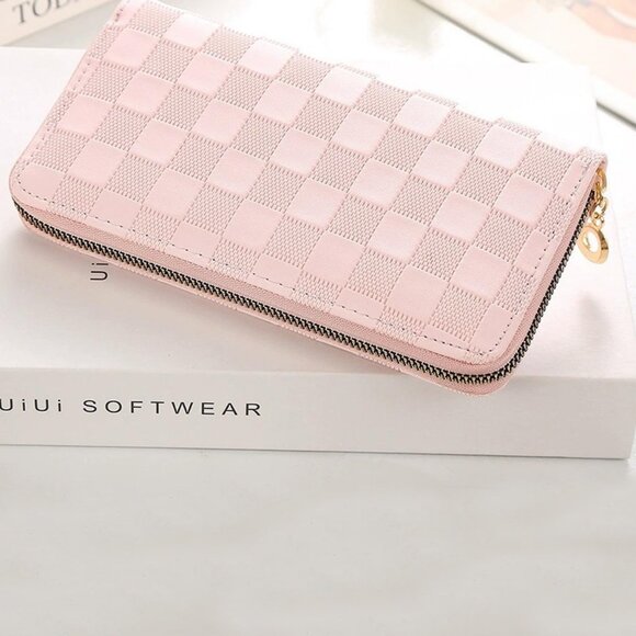 Trendy Vegan Leather Checkered Pattern Zipper Wallet by Zenana - Picture 12 of 16